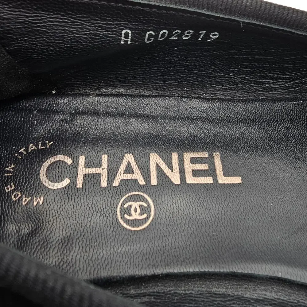 Chanel CC Cap Toe Ballet Ballerina Flat Slipper Black Suede Size 37.5 US 6.5 7 - Picture 11 of 11